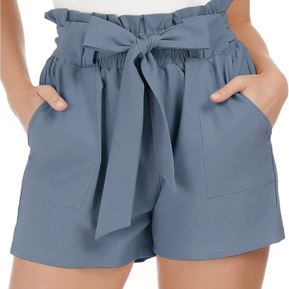 Grace Karin Pants - Paperbag Waist Shorts Dusty Blue Women’s Size S